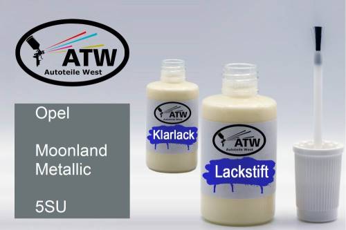 Opel, Moonland Metallic, 5SU: 20ml Lackstift + 20ml Klarlack - Set, von ATW Autoteile West.